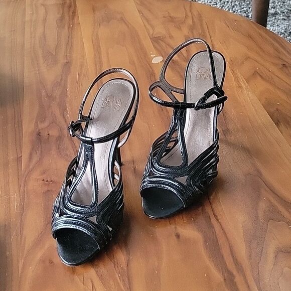 Joan David Patent Leather Strappy Peep Toe Y2k Stiletto Heel Sandal Retro 6.5 - Picture 2 of 13